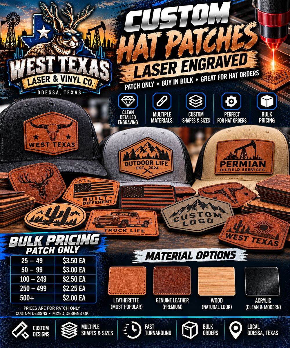 Custom Laser-Engraved Hat Patches flyer